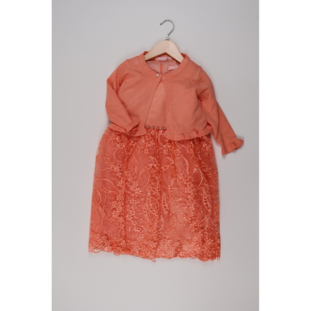 Pink Butterfly Dress Cardigan Set Peach Lace Sequin Size 5 NWT